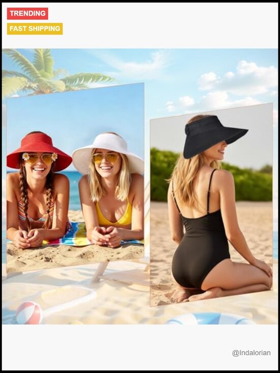 Straw Sun Visor Hat Packable Ponytail Wide Brim Beach Hat Adjustable UV main image 4